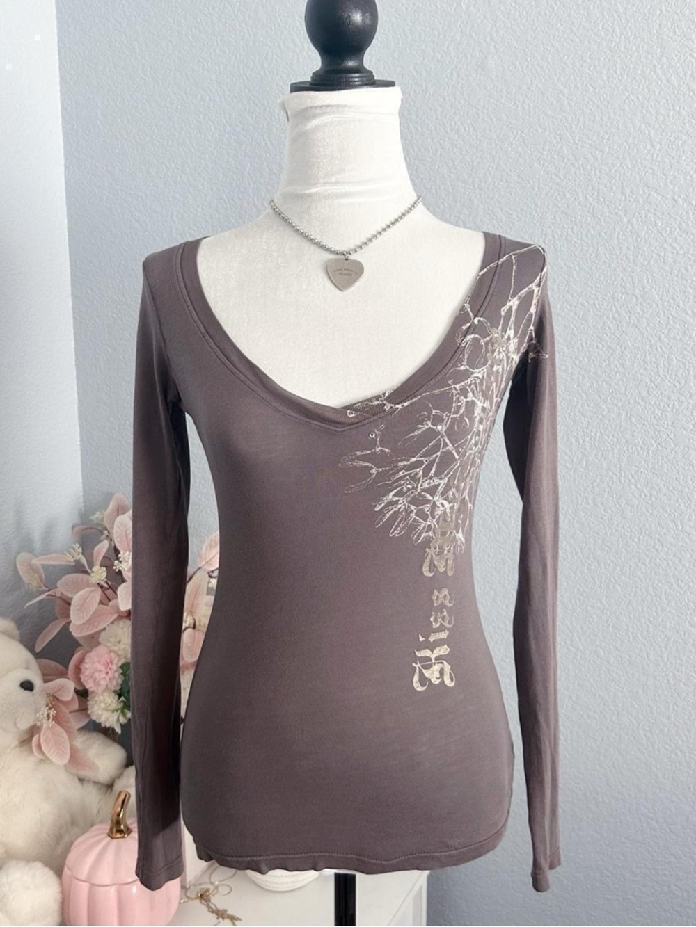 Y2K Juicy Couture Grey Graphic Long Sleeve Tee